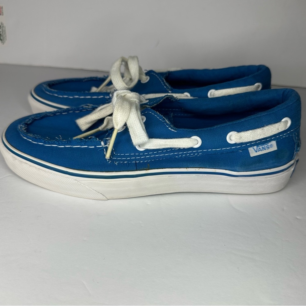 Vans Blue Canvas Boat Shoes with White Laces